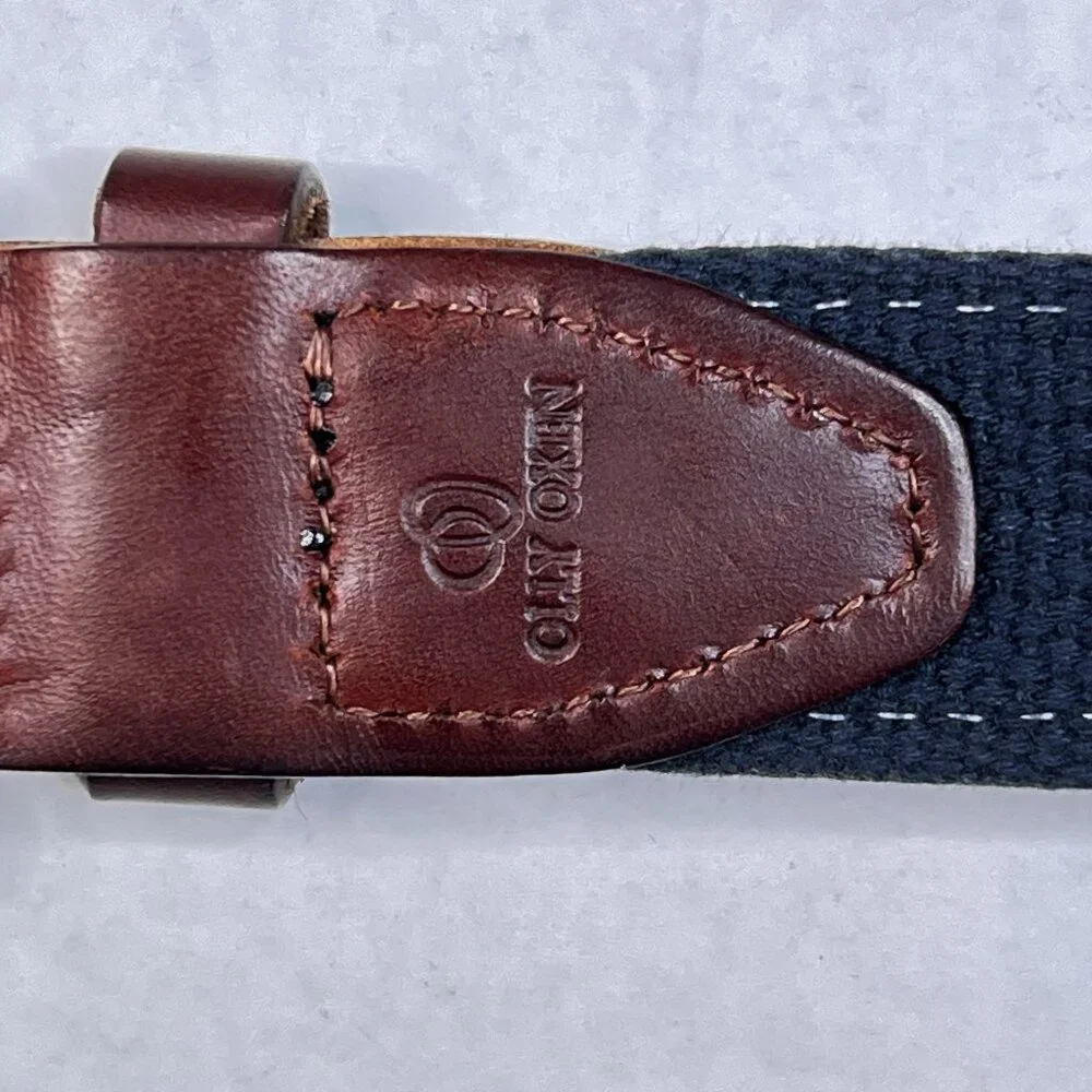 Olly Oxen Red Gingham Leather Belt‎ Solid Brass Buckle, Pima Cotton Size 34/85